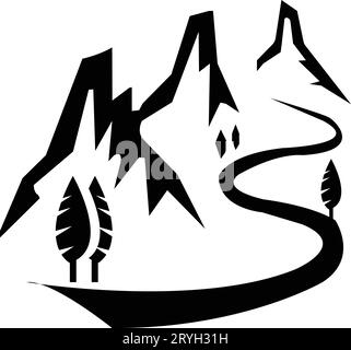 Logo della silhouette dell'icona Mountain Peak. Design di sfondo Hill Luxury per copertina, sfondo invito, design di packaging, tessuto e stampa Illustrazione Vettoriale