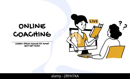 Coaching online, concetto di assistenza. Illustrazione didattica Illustrazione Vettoriale