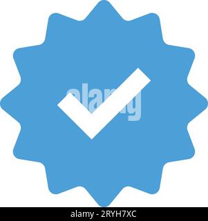 Segno di spunta. Icona del badge verificato con segno di spunta blu. Firma profilo approvata. Spuntare la stella degli angoli arrotondati. Segno di spunta dell'account ufficiale dei social media. La pagina superiore lo Illustrazione Vettoriale