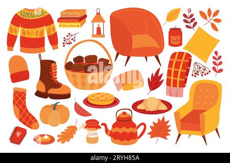 Set di adesivi per cartoni animati autunnali Illustrazione Vettoriale