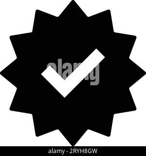 Segno di spunta. Icona distintivo verificato con segno di spunta nero. Firma profilo approvata. Spuntare la stella degli angoli arrotondati. Segno di spunta dell'account ufficiale dei social media. Pagina superiore l Illustrazione Vettoriale