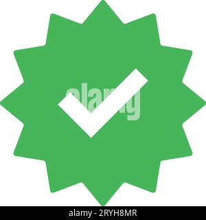 Segno di spunta. Icona del badge verificato con segno di spunta verde. Firma profilo approvata. Spuntare la stella degli angoli arrotondati. Segno di spunta dell'account ufficiale dei social media. Pagina superiore l Illustrazione Vettoriale