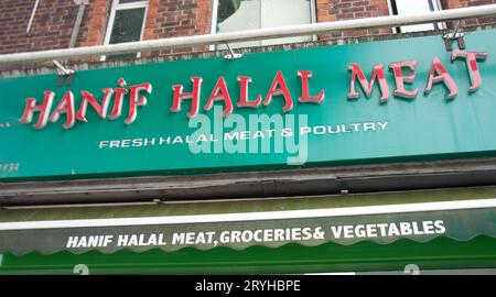 Hanif Halal Meat, Butcher Shop, Southall, Londra, Regno Unito Foto Stock