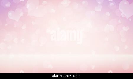 Sfondo bokeh cuori rosa, banner luce offuscata San Valentino, spazio copia Foto Stock