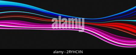 Onda di colore su sfondo nero, colore rosa blu neon flusso, ampio astratto arte banner, spazio copia Foto Stock