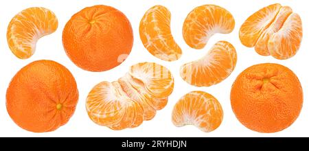 Frutta mandarina arancia isolata su sfondo bianco, raccolta Foto Stock