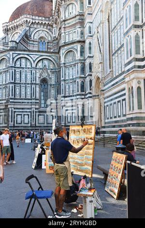 Firenze, Italia. 17 settembre 2023. Gli artisti creano dipinti per turisti a Firenze. Foto di alta qualità Foto Stock