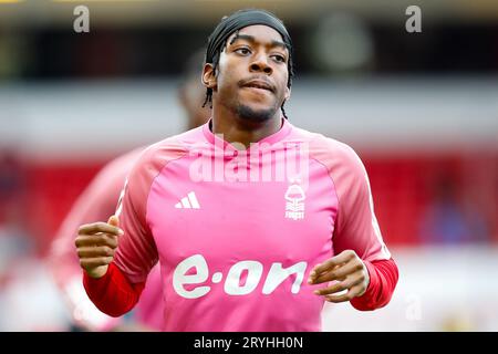 The City Ground, Nottingham, Regno Unito. 1 ottobre 2023. Premier League Football, Nottingham Forest contro Brentford; Anthony Elanga del Nottingham Forest durante il warm-up pre-partita Credit: Action Plus Sports/Alamy Live News Foto Stock