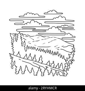 Mount Hoffmann nel Yosemite National Park California Monoline Line Art Drawing Foto Stock