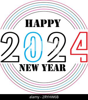 Buon design per il nuovo anno 2024 con i numeri. felice anno nuovo 2024 design vettoriale per poster, calendario, banner e altro ancora Illustrazione Vettoriale