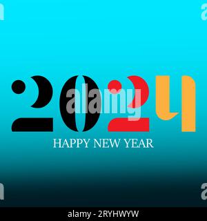 Buon design per il nuovo anno 2024 con i numeri. felice anno nuovo 2024 design vettoriale per poster, calendario, banner e altro ancora Illustrazione Vettoriale