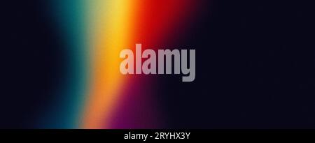 Brillante sfumatura di colore granuloso su sfondo nero, viola rosso giallo colori banner poster copertina astratto design, copia spazio Foto Stock