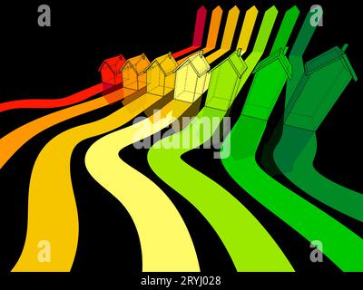 Sette case nel diagramma di valutazione dell'energia Foto Stock