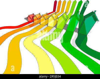 Sette case nel diagramma di valutazione dell'energia Foto Stock