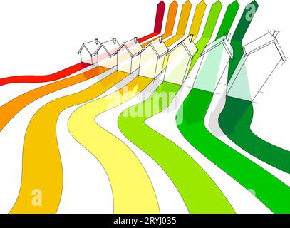 Sette case nel diagramma di valutazione dell'energia Foto Stock