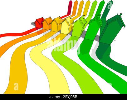 Sette case nel diagramma di valutazione dell'energia Foto Stock