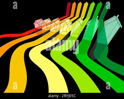 Sette case nel diagramma di valutazione dell'energia Foto Stock