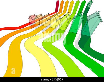 Sette case nel diagramma di valutazione dell'energia Foto Stock