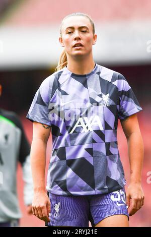 Londra domenica 1 ottobre 2023. Miri Taylor (35 Liverpool) riscaldamento durante la partita di Barclays fa Women's Super League tra Arsenal e Liverpool all'Emirates Stadium di Londra domenica 1 ottobre 2023. (Foto: Kevin Hodgson | mi News) crediti: MI News & Sport /Alamy Live News Foto Stock