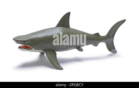 Plastic Shark Toy Cut Out on White. Foto Stock