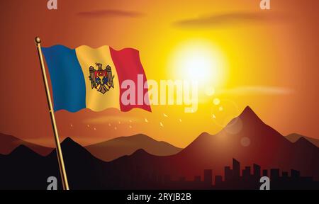 Lag Moldavia con sfondo al tramonto di montagne e laghi Illustrazione Vettoriale