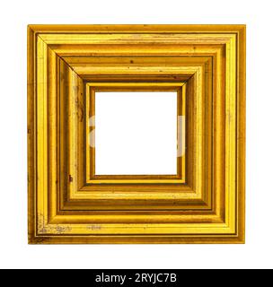 Cornice quadrata in oro ritagliata su bianco. Foto Stock