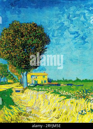 Vincent van Gogh Avenue ad Arles con case famose per la pittura paesaggistica. Foto Stock