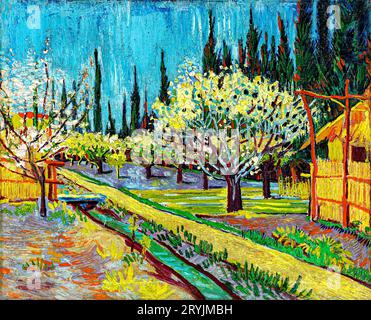 Orchard delimitato dai Cypresses Vincent Van Gogh. Foto Stock