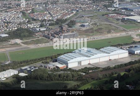 Guardando in basso Filton, l'ex aeroporto vicino a Bristol, dove sono stati prodotti gli aerei britannici Concorde. L'ultimo atterraggio di un Concorde è stato qui Foto Stock