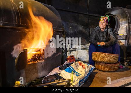 Una donna di campagna in un forno a Sapa in Vietnam Foto Stock