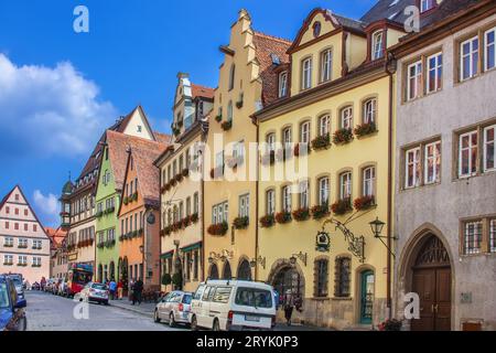 Street a Rothenburg ob der Tauber, Baviera, Germania Foto Stock