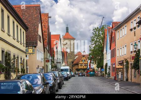 Street a Rothenburg ob der Tauber, Baviera, Germania Foto Stock