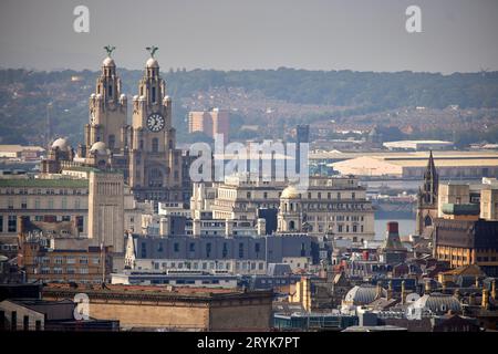 Royal Liver Building sullo skyline di Liverpool Foto Stock