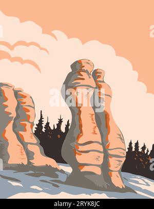 Monoliths of Mingan Archipelago National Park Reserve Quebec Canada WPA poster Art Foto Stock