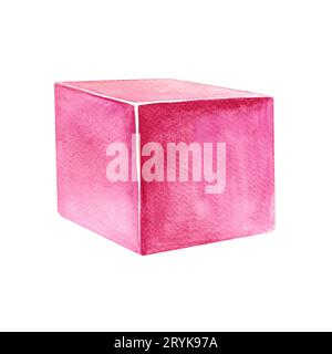 Cubo rosa. Un giocattolo per bambini. Illustrazione ad acquerello fatta a mano. Isolare. Per la composizione di cartoline, striscioni, adesivi e decorazioni, etichette, pacchetti Foto Stock