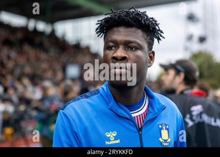 Hvidovre, Danimarca. 1 ottobre 2023. Emmanuel Yeboah di Broendby SE visto durante il 3F Superliga match tra Hvidovre IF e Broendby IF alla Pro Ventilation Arena di Hvidovre. (Foto: Gonzales Photo/Alamy Live News Foto Stock