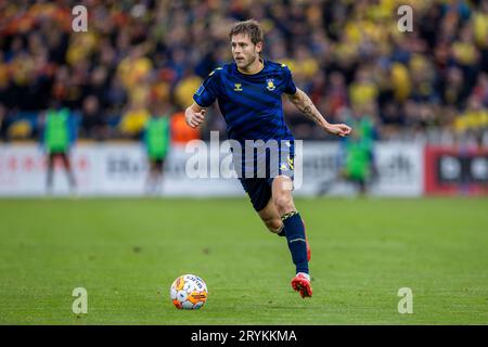 Hvidovre, Danimarca. 1 ottobre 2023. Nicolai Vallys (7) di Broendby SE visto durante il 3F Superliga match tra Hvidovre IF e Broendby IF alla Pro Ventilation Arena di Hvidovre. (Foto: Gonzales Photo/Alamy Live News Foto Stock