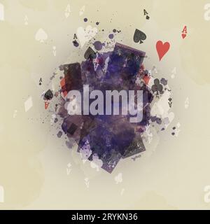 Grunge lo sfondo con carte da gioco e assi. Illustrazione vettoriale. Foto Stock