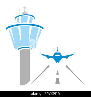 Esterno dell'aeroporto con semplici illustrazioni in stile icona Foto Stock