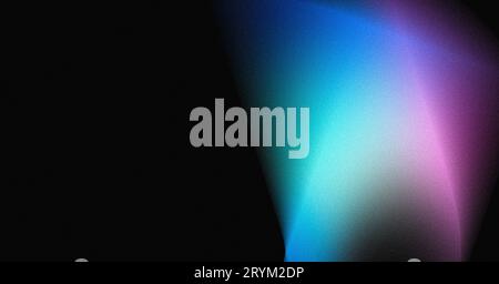 Sfumatura blu granuloso brillante forma di luce colorata astratta su sfondo nero texture disturbo spazio di copia, Web banner di larghezza minima Foto Stock