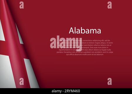 Bandiera 3d Alabama, stato degli Stati Uniti, isolata sullo sfondo con copyspace Illustrazione Vettoriale
