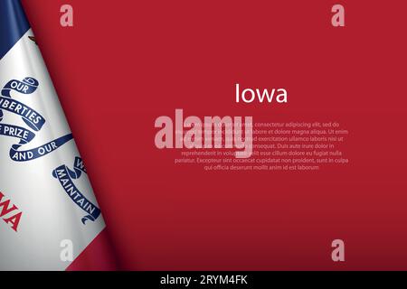 3d flag Iowa, stato degli Stati Uniti, isolato sullo sfondo con copyspace Illustrazione Vettoriale