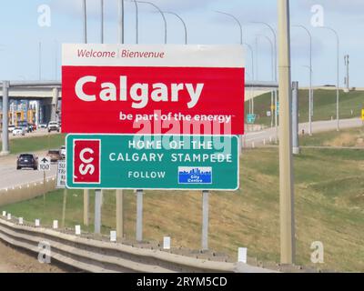 Calgary, Alberta, Canada. 7 maggio 2023. Un segno di benvenuto della città di Calgary. Foto Stock