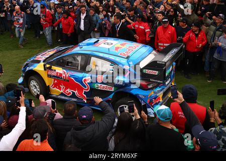 Los Angeles, Chili. 1 ottobre 2023. 08 Ott TANAK (EST), Martin JARVEOJA (EST), M-SPORT FORD WORLD RALLY TEAM, FORD Puma Rally1 Hybrid, WRC, azione, podio, vincitori durante il Rally Cile 2023, undicesimo round del WRC World Rally Car Championship 2023, dal 28 settembre al 1 ottobre 2023 a Los Angeles, Cile - foto Sophie Graillon/DPPI Credit: DPPI Media/Alamy Live News Foto Stock