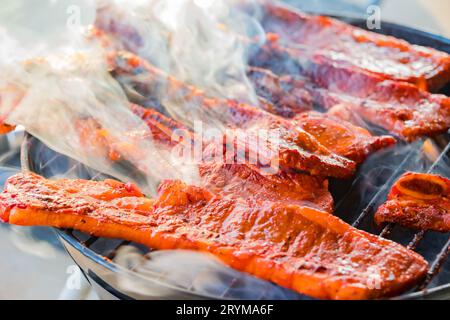 Primo piano della carne alla griglia in Oklahoma Foto Stock