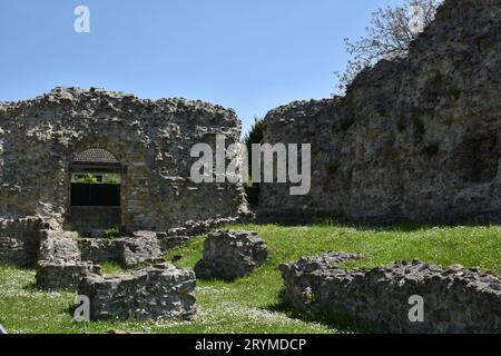 Il resto del muro del forte romano cannabianca a Zeiselmauer, Austria Foto Stock