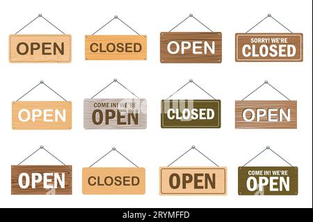 Cartelli vintage open e closed Vector Shop. Banner retrò per negozi aperti  e negozi chiusi per l'illustrazione della porta Immagine e Vettoriale -  Alamy