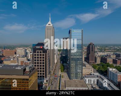 : 23 maggio Indianapolis Skyline Foto Stock