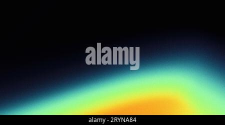 Sfondo sfumato di colore nero arancione verde brillante, onda astratta su nero, texture granulosa, spazio copia Foto Stock