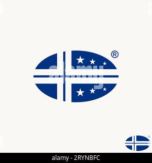 Logo design grafico astratto creativo stock vettoriale premium bandiera islandese su linea ellittica spazio negativo. Badge brexit europe relativo al Regno Unito Illustrazione Vettoriale